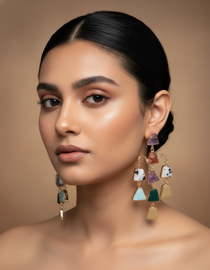 Multicolor Semi-Precious Cascade Statement Earrings