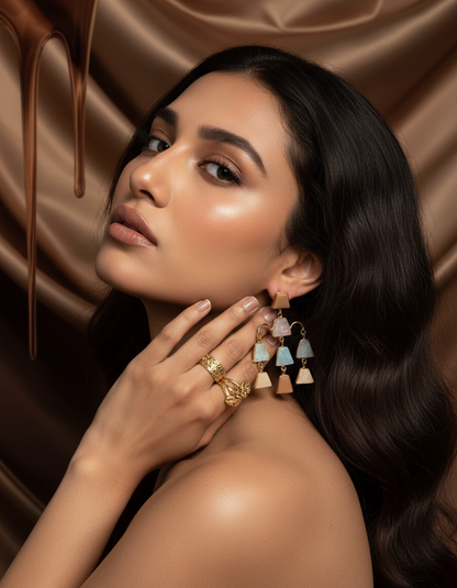 Multicolor Semi-Precious Cascade Statement Earrings