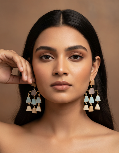 Multicolor Semi-Precious Cascade Statement Earrings