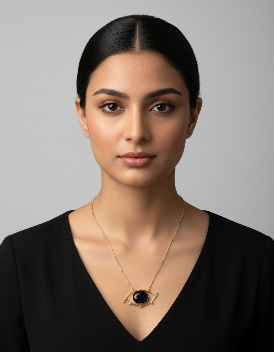 Brass Evil Eye Stone Necklace