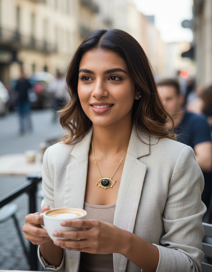 Brass Evil Eye Stone Necklace