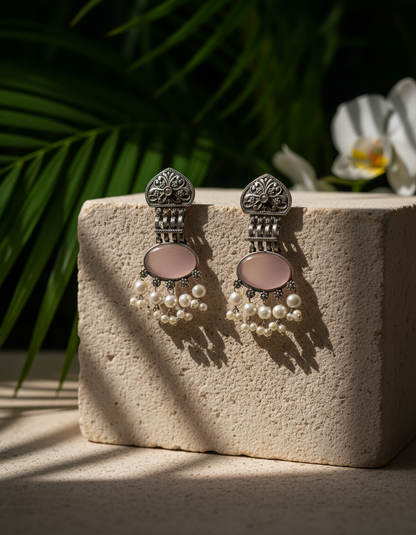 Oxidised Silver Moonstone Pearl Earrings