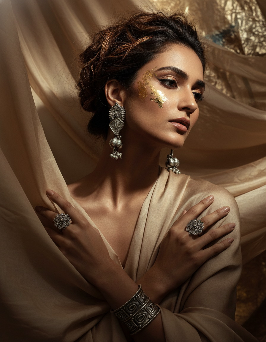 Padma Paisley Studs Oxidised Silver Floral Earrings | handcrafted stud earrings | NIVRTTI