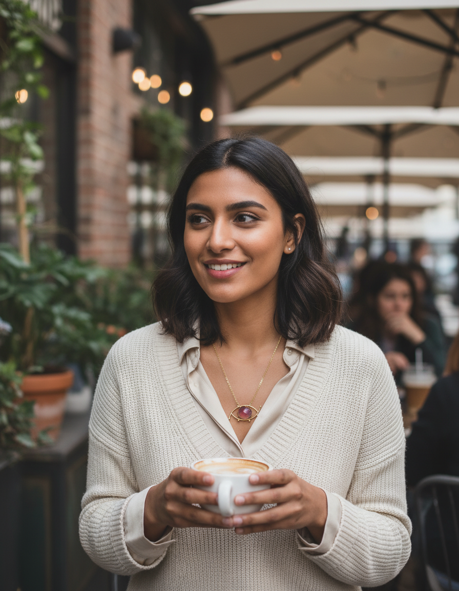 Brass Evil Eye Stone Necklace