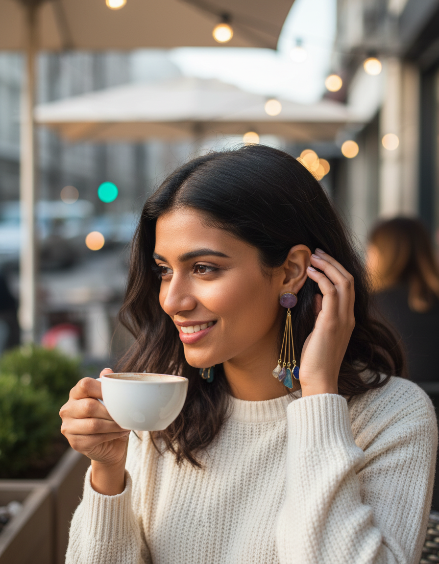 Brass Multi Stone Drop Earrings
