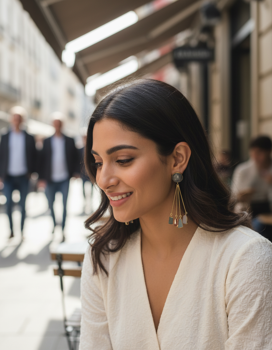 Brass Multi Stone Drop Earrings